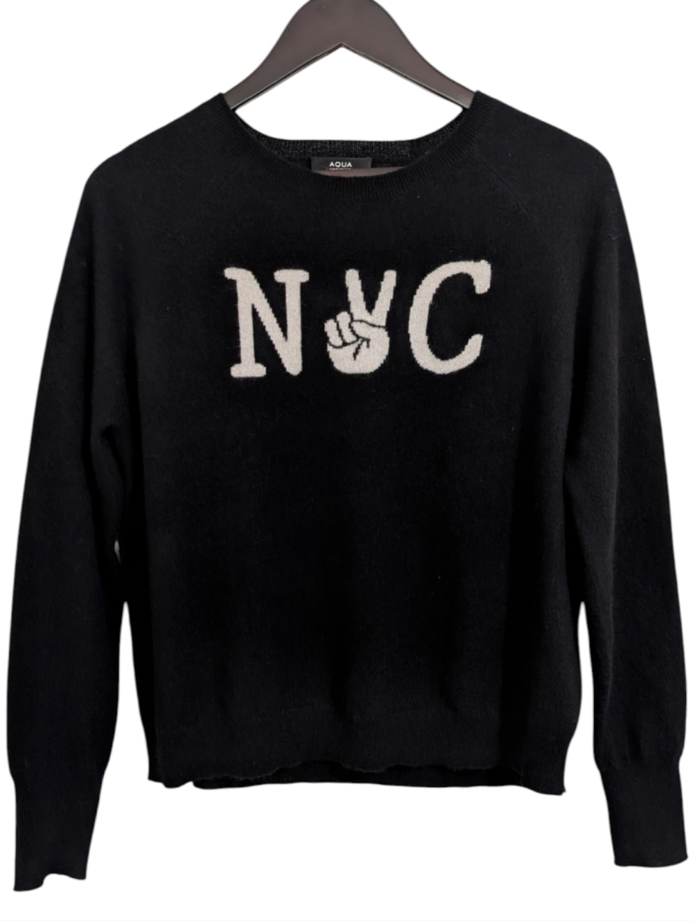 AQUA Cashmere NYC Peace Sign Pullover Sweater - 100% Cashmere - Large